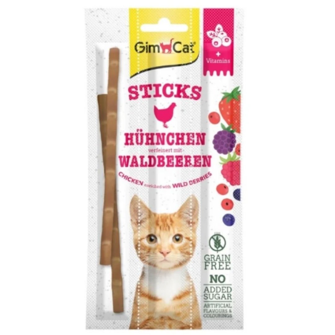 Gimcat Sticks Tavuklu & Yabani Meyveli Kedi Ödül Çubuğu 15 gr, 3lü