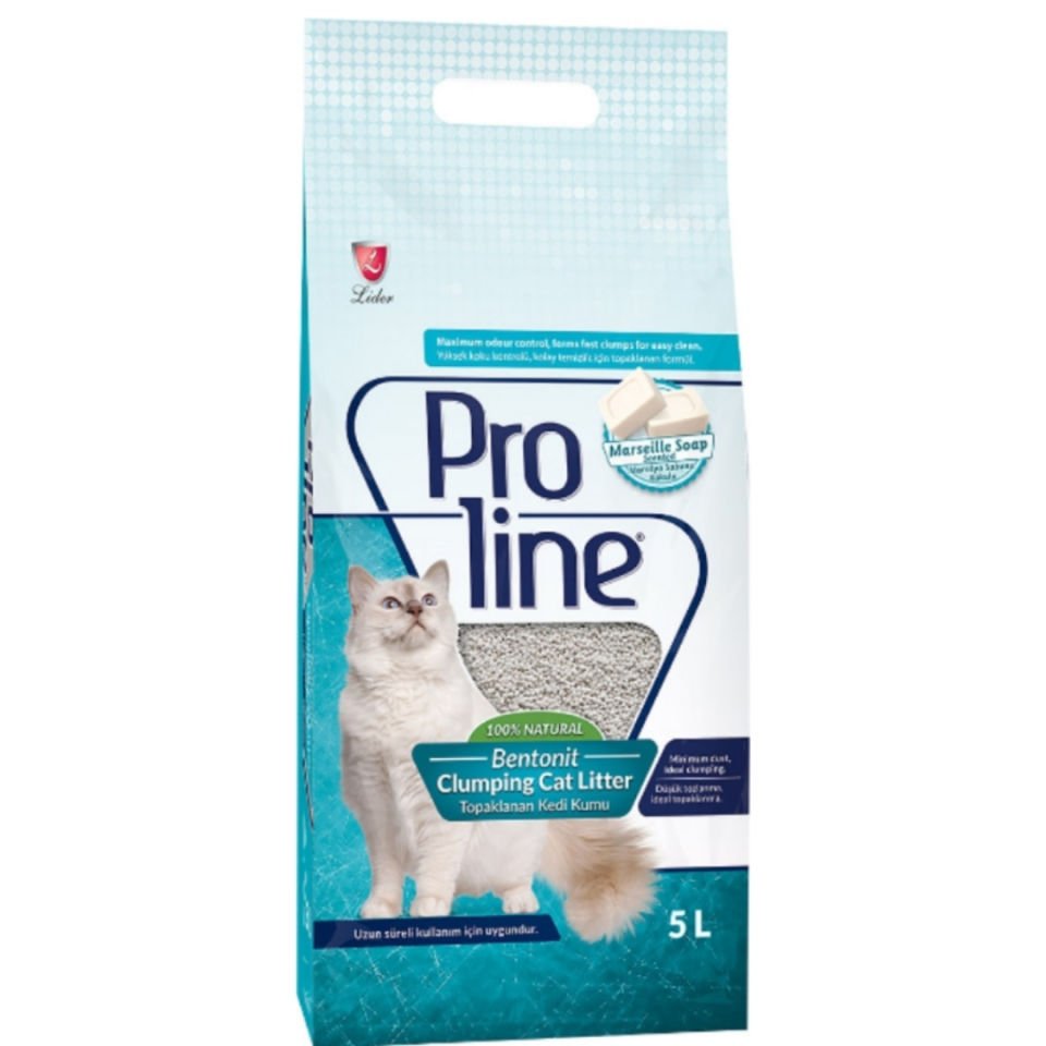 Proline Süper Topaklanan İnce Taneli Marsilya Sabunu Kokulu Bentonit Kedi Kumu 5lt