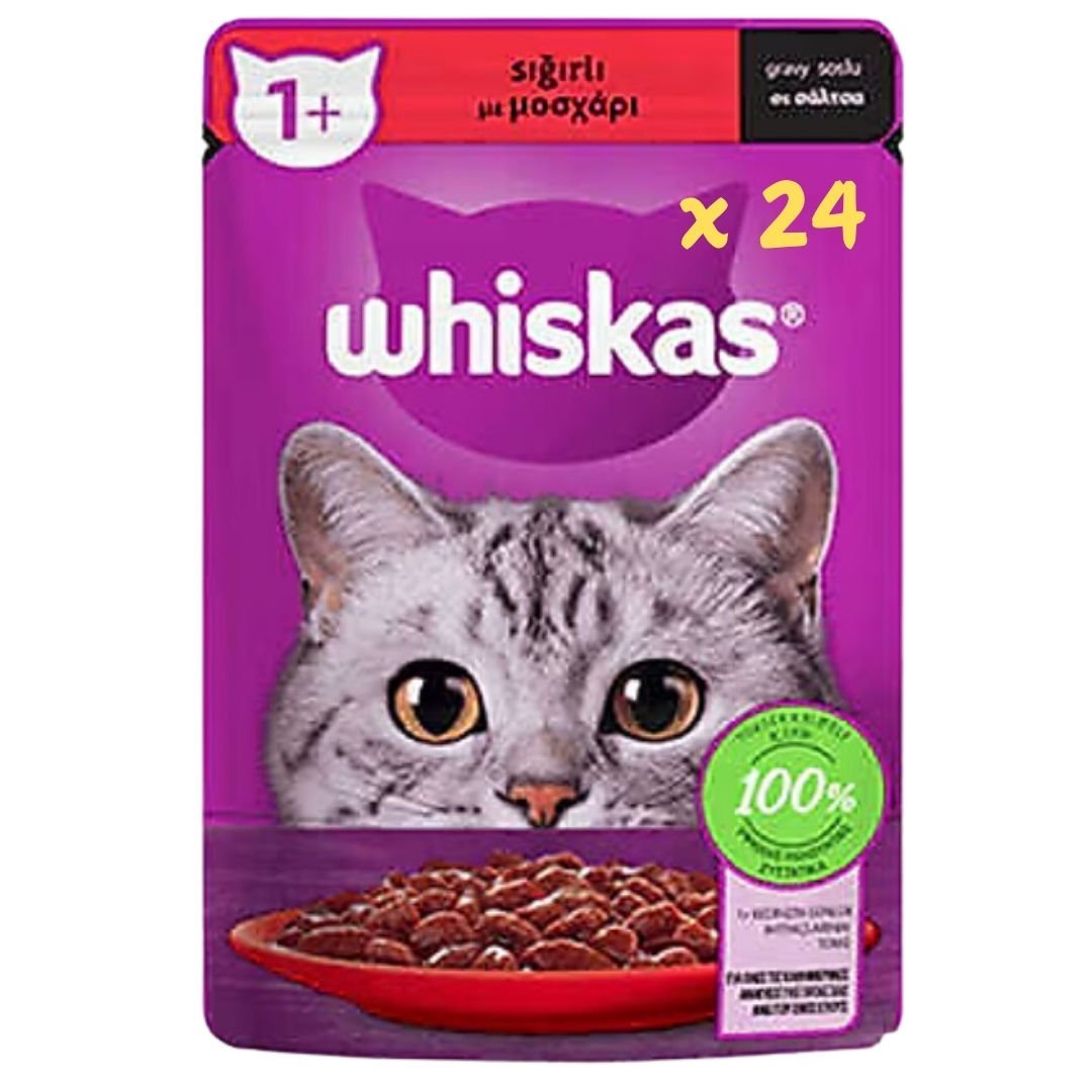 Whiskas Pouch Sos İçinde Sığır Etli Yetişkin Kedi Konservesi 85gr x 24