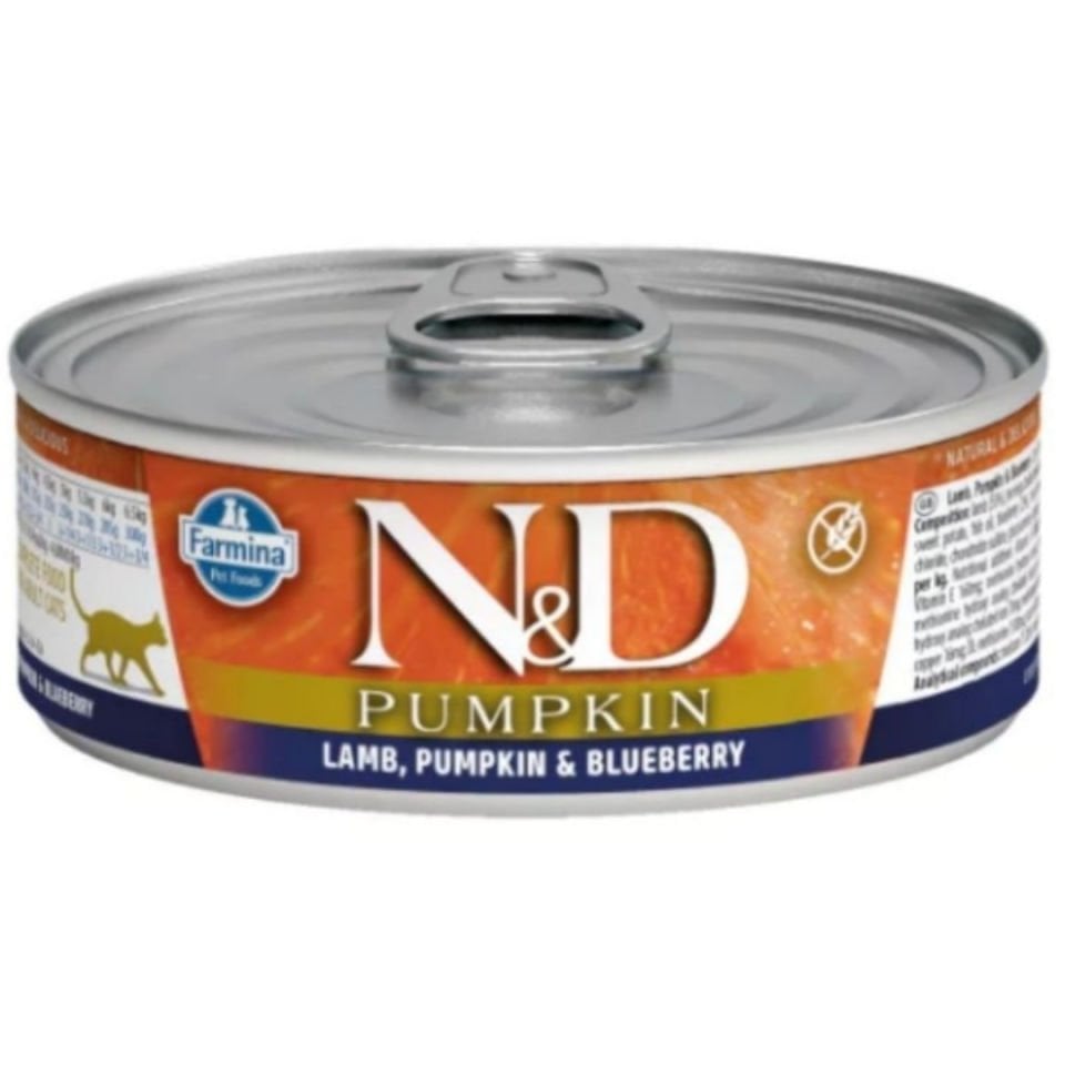N&D Pumpkin Balkabaklı Kuzulu ve Yaban Mersinli Tahılsız Yetişkin Kedi Konservesi 70gr