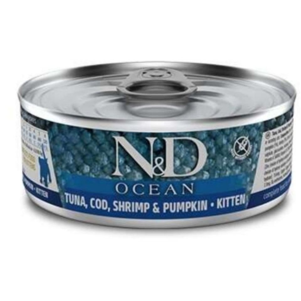 N&D Ocean Kitten Ton Balığı, Morina Balığı Karides ve Balkabaklı Yavru Kedi Konservesi 70 G
