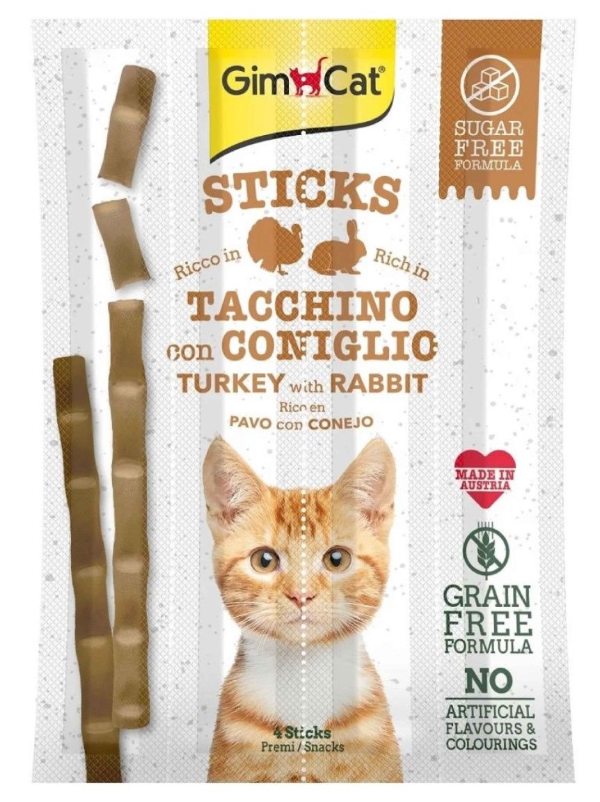 GimCat Sticks Hindi Etli Tavşan Etli Tahılsız Ödül Çubukları 4lü 20gr