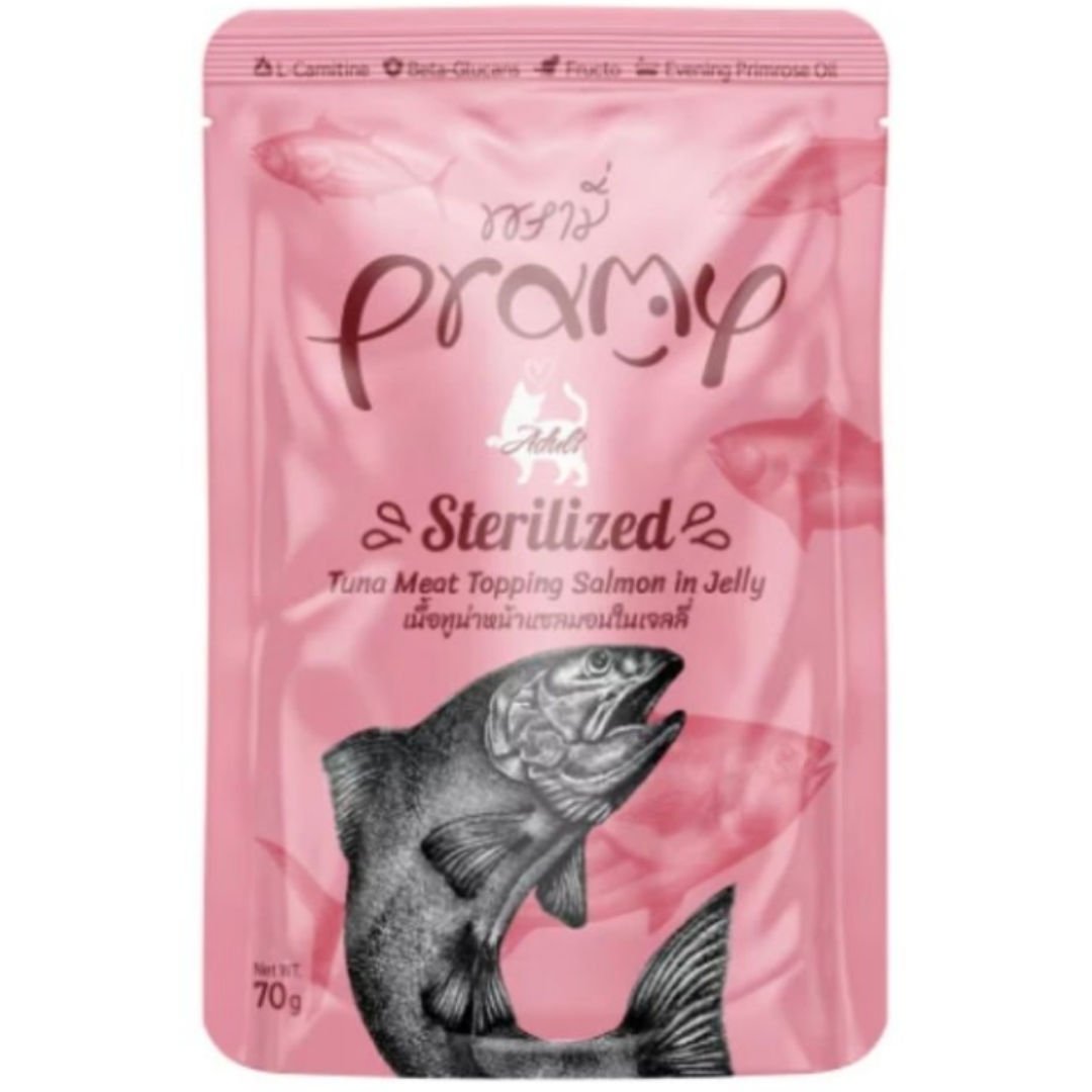 Pramy Jöle İçinde Somonlu ve Ton Balıklı Kısırlaştırılmış Kedi Konservesi 70gr