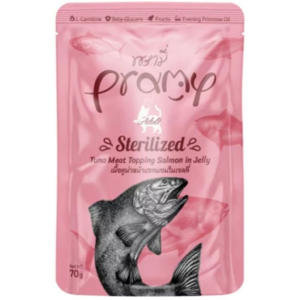 Pramy Jöle İçinde Somonlu ve Ton Balıklı Kısırlaştırılmış Kedi Konservesi 70gr