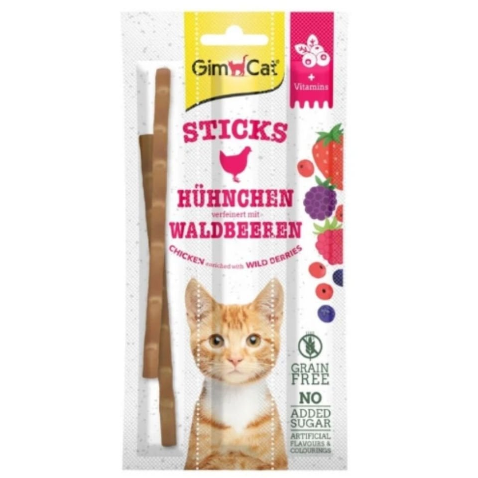 Gimcat Sticks Tavuklu & Yabani Meyveli Kedi Ödül Çubuğu 15 gr, 3lü