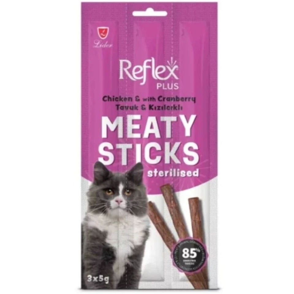Reflex Plus Tavuk ve Kızılcıklı Kısırlaştırılmış Kedi Ödül Çubuğu 15gr (3'lü)