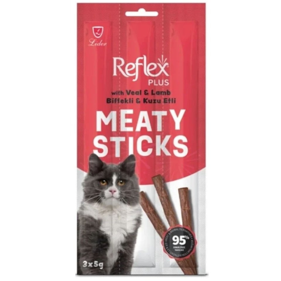 Reflex Plus Biftek ve Kuzulu Stick Kedi Ödül Maması 15gr (3'lü)