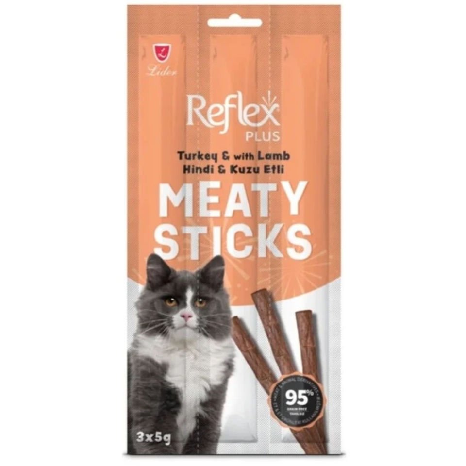 Reflex Plus Hindi ve Kuzu Etli Stick Yetişkin Kedi Ödül Maması 15gr (3'lü)