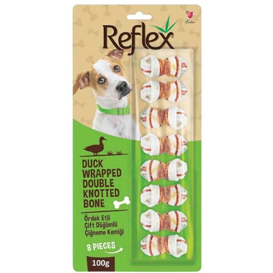 Reflex Double Ördek Etli Çift Düğümlü Çiğneme Burgu Kemiği 100 Gr - 8 li Paket