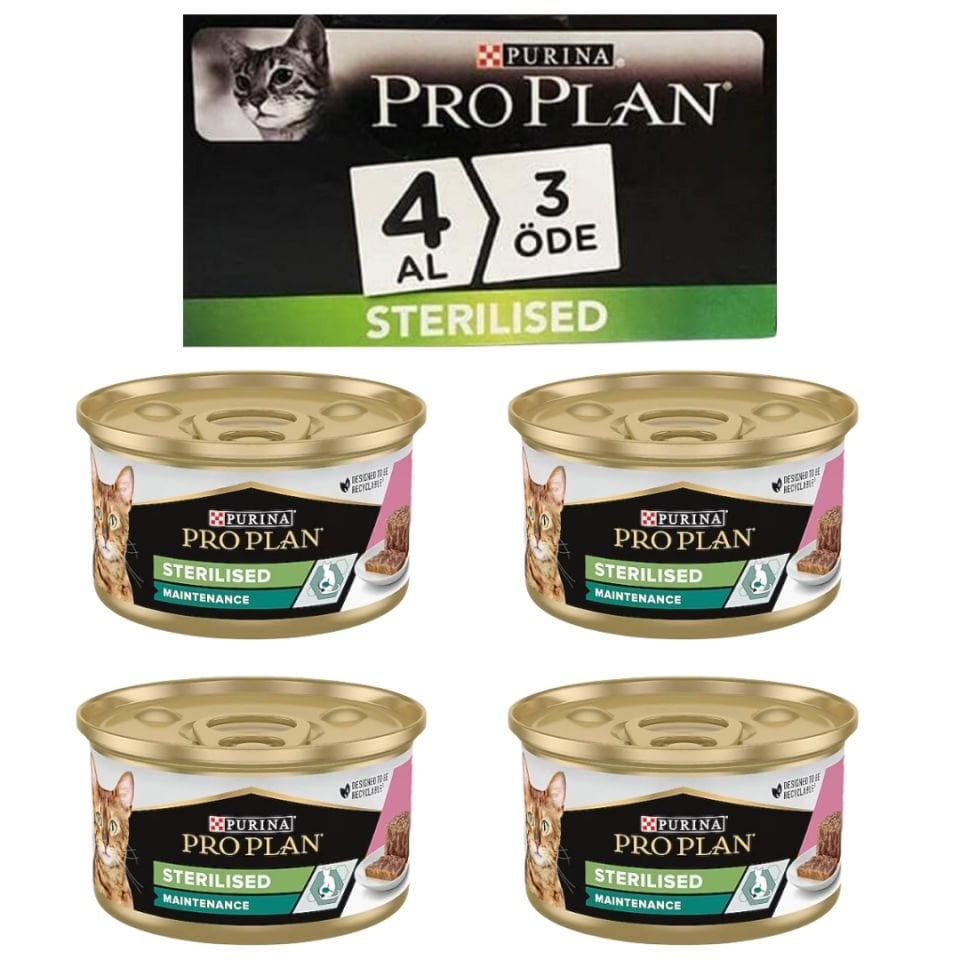 Proplan Sterilised Somonlu Kısırlaştırılmış Kedi Konservesi 85 Gr 4 AL 3 ÖDE