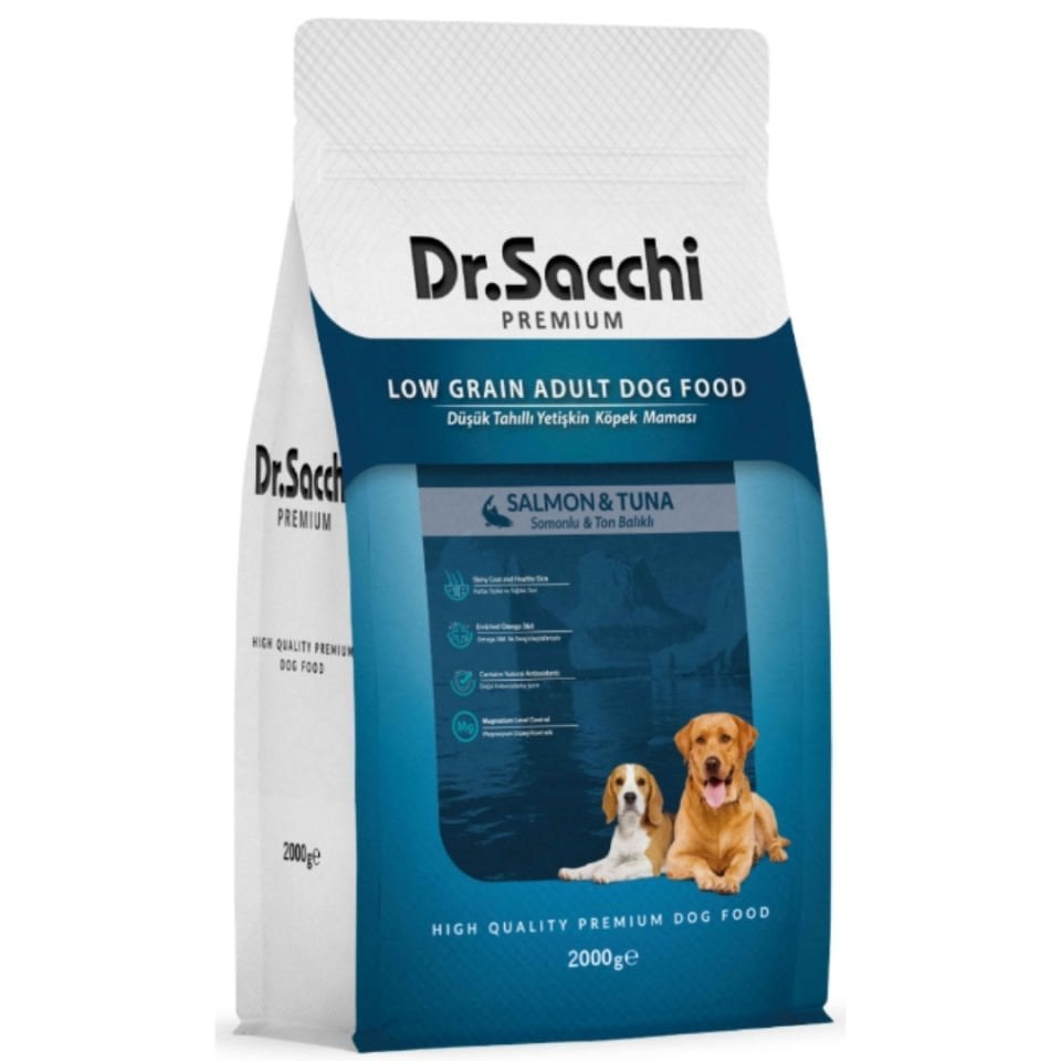 Dr.Sacchi Premium Düşük Tahıllı Somonlu ve Ton Balıklı Yetişkin Köpek Maması 2 Kg