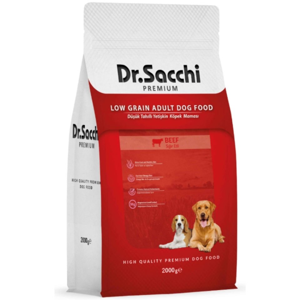 Dr.Sacchi Premium Düşük Tahıllı Sığır Etli Yetişkin Köpek Maması 2 Kg