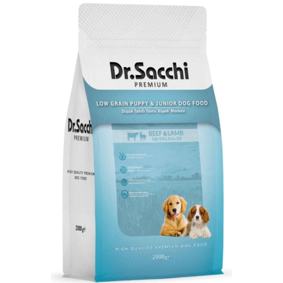 Dr.Sacchi Premium Düşük Tahıllı Sığır Etli ve Kuzu Etli Yavru Köpek Maması 2 kg