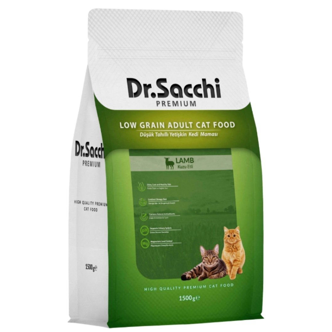 Dr.Sacchi Premium Düşük Tahıllı Kuzu Etli Kedi Maması 1,5 Kg