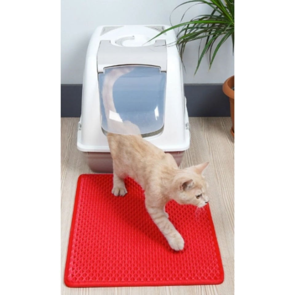 Elekli Kedi Tuvalet Önü Paspası 40 x 55 Cm Kırmızı