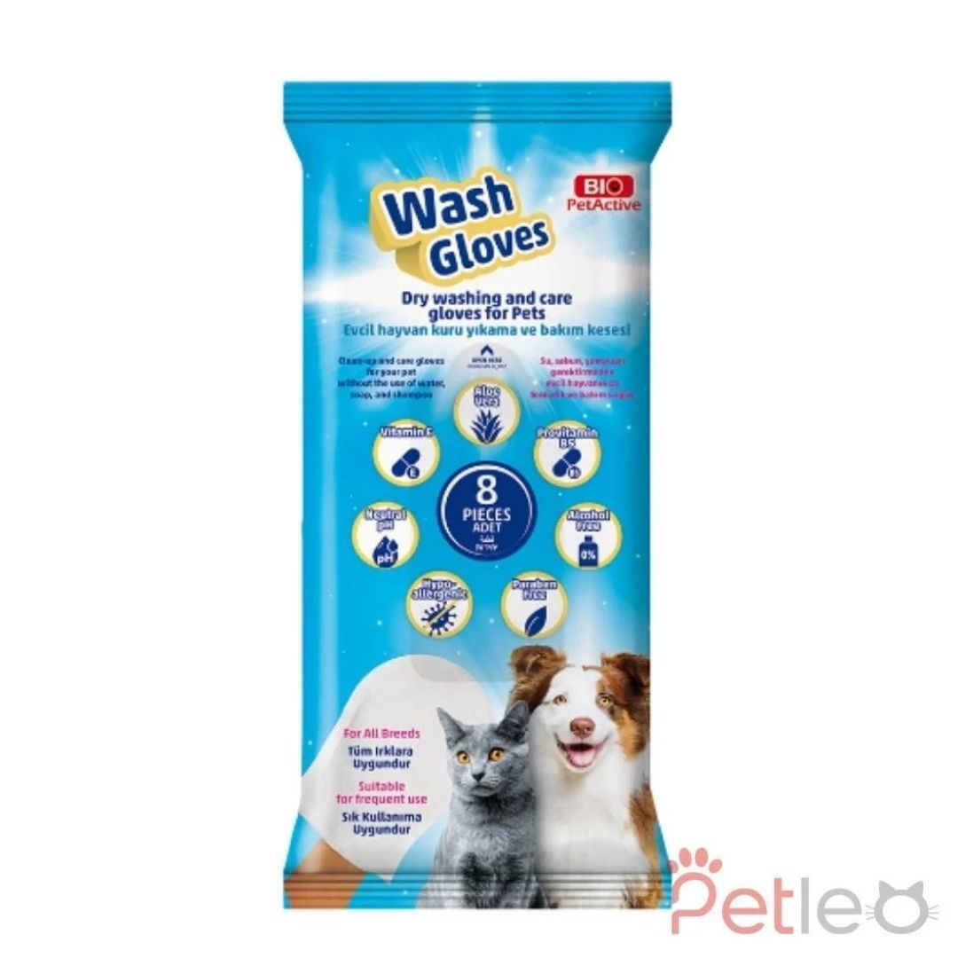 Bio PetActive Wash Glowes (Evci̇l Hayvan Kuru Yıkama Bakım Kesesi̇)
