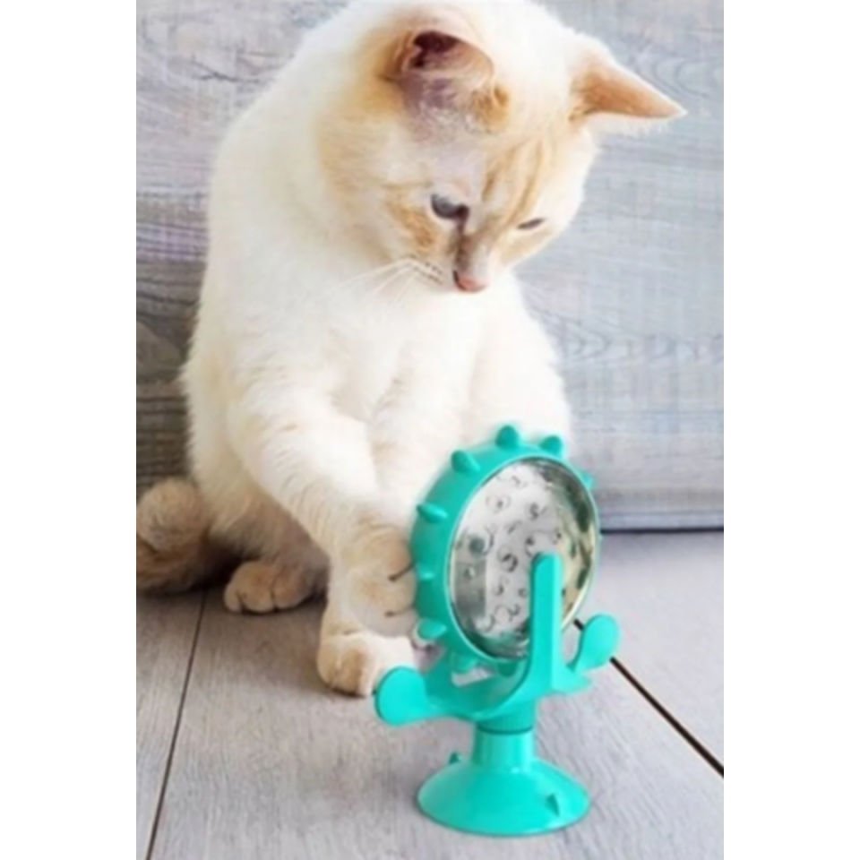 Antuzlu Zilli Interaktif Çarkıfelek Mama Kaplı Renkli Eğlenceli Eğitici Kedi Oyuncağı