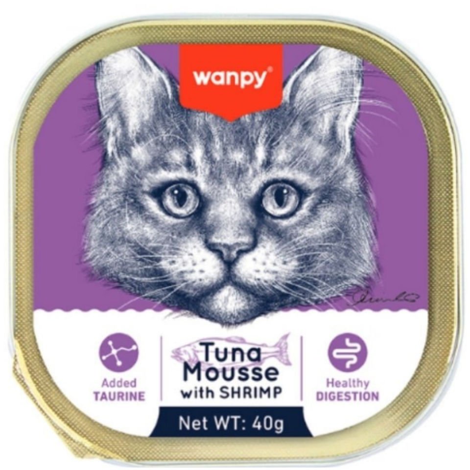 Wanpy Kedi 40g Ton Balıklı & Karidesli Alutray Yaş Mama