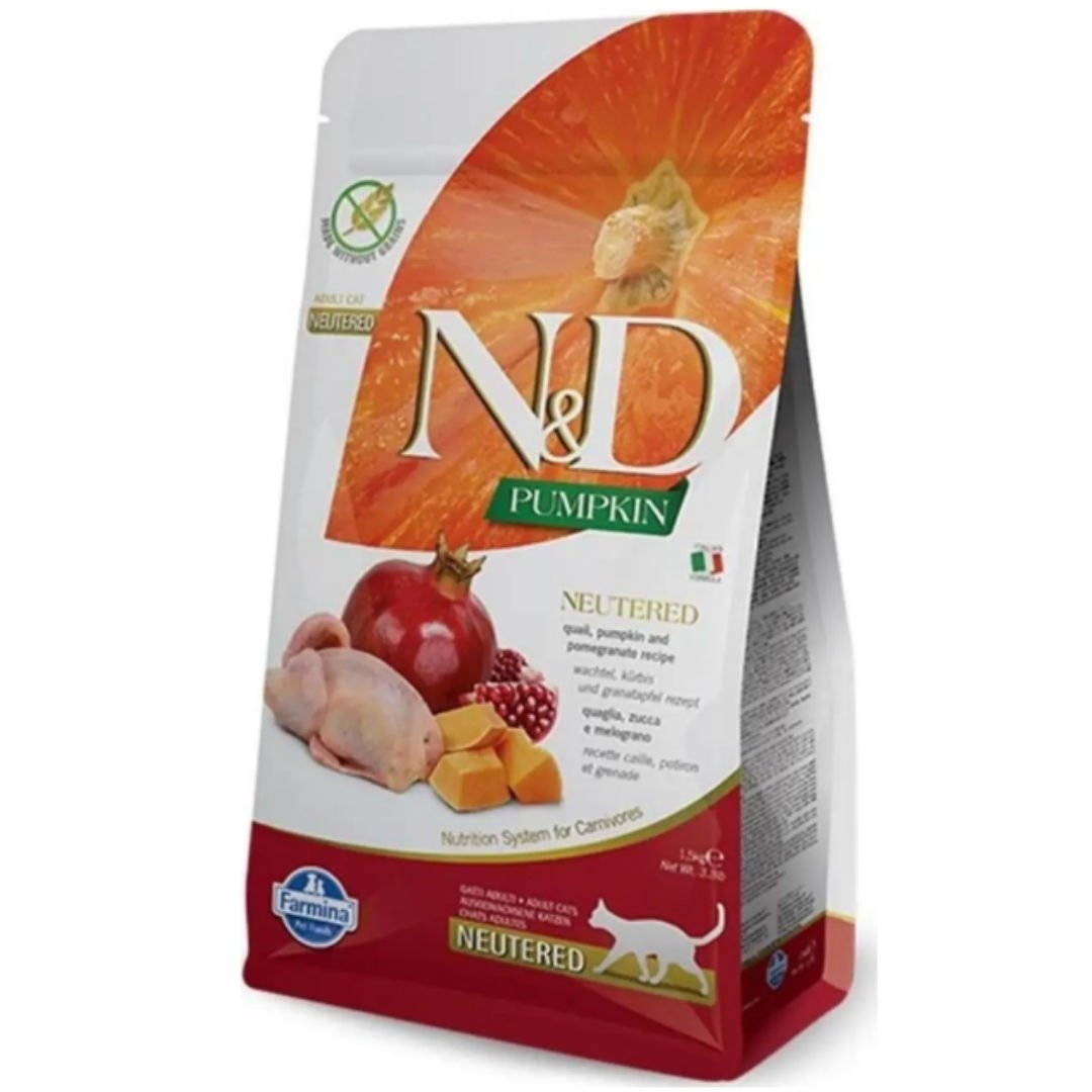N&D Pumpkin Bıldırcın Etli Bal Kabaklı ve Narlı Tahılsız Kısırlaştırılmış Kedi Maması 1,5 Kg