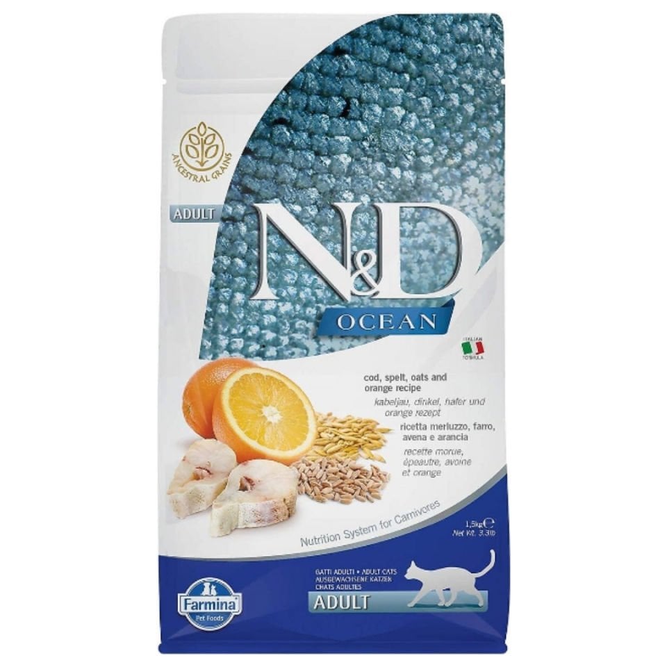N&D Ocean Düşük Tahıllı Balıklı Portakallı Kedi Maması 1,5 Kg