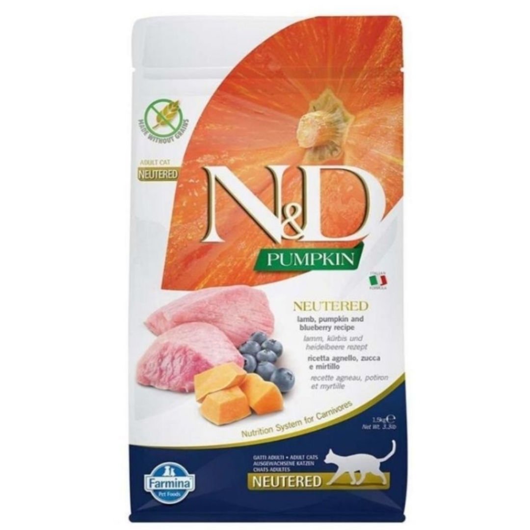 N&D Pumpkin Balkabaklı Kuzu Etli Yaban Mersinli Tahılsız Kısırlaştırılmış Kedi Maması 1.5 Kg