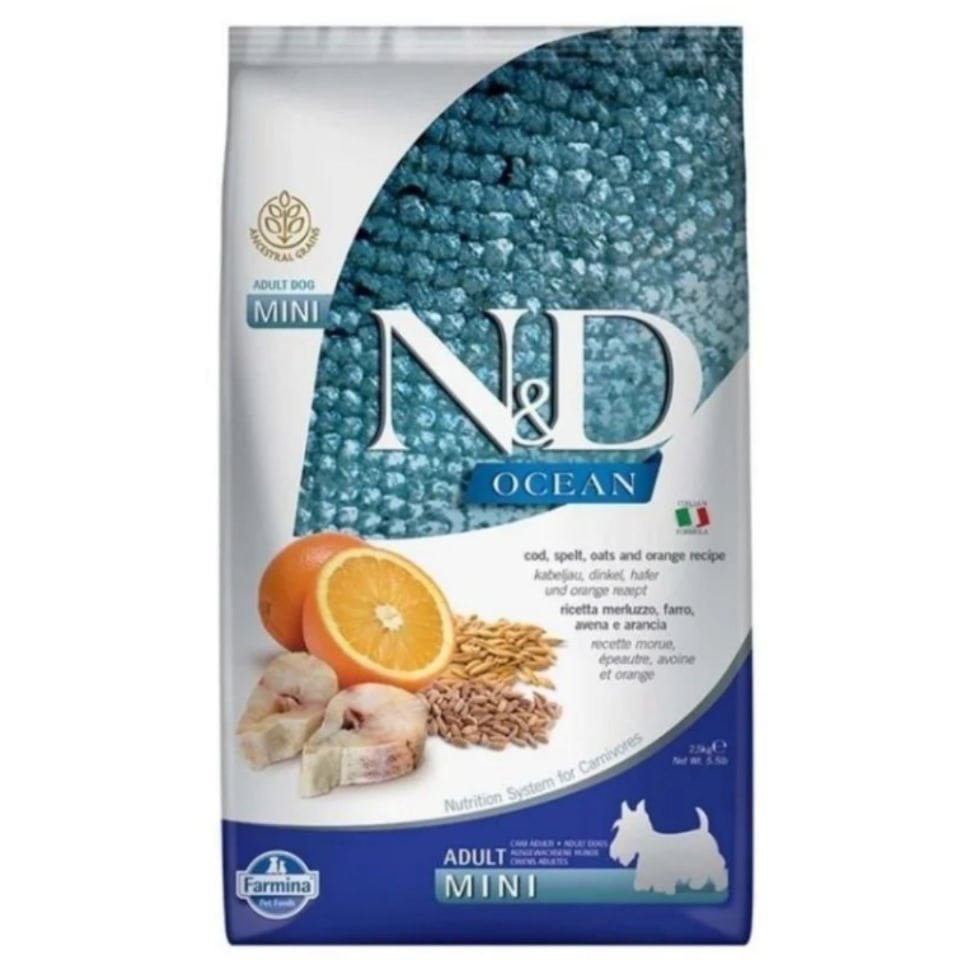 N&D Ocean Düşük Tahıllı Balık Portakal Mini Yetişkin Köpek Maması 2.5 Kg