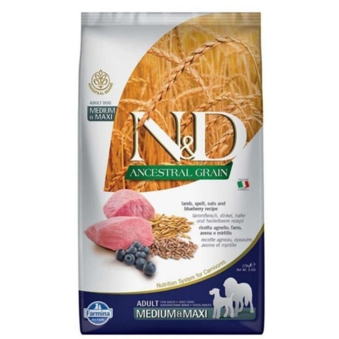 N&D Düşük Tahıllı Kuzu Etli Yaban Mersinli Orta ve Büyük Irk Yetişkin Köpek Maması 2.5 Kg