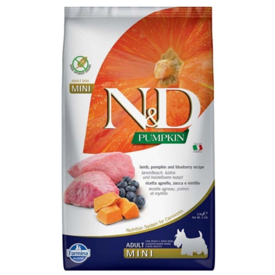 N&D Pumpkin Tahılsız Balkabaklı Kuzu Etli Yaban Mersinli Küçük Irk Yetişkin Köpek Maması 2.5 Kg