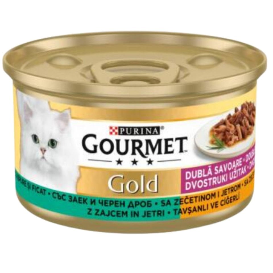 Gourmet Gold Parça Etli Ciğerli Tavşanlı Kedi Konservesi 85gr