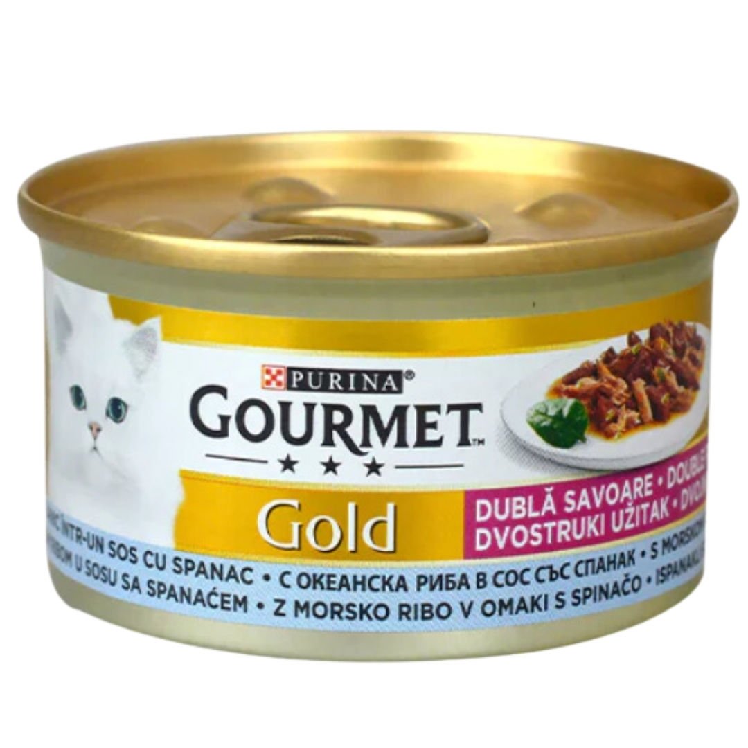 Gourmet Gold Çifte Lezzet Okyanus Balığı Ispanaklı Kedi Konservesi 85 Gr