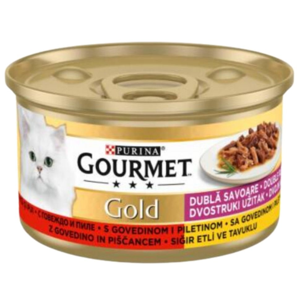 Gourmet Gold Çifte Lezzet Sığır ve Tavuklu Kedi Konserve Maması 85 Gr