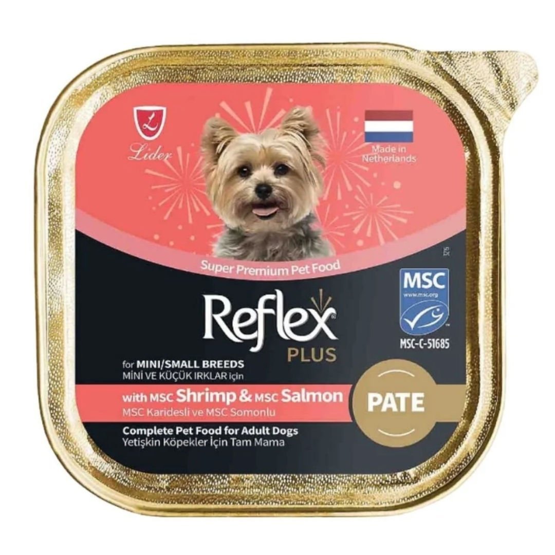 Reflex Plus Pate Karidesli ve Somonlu Küçük Irk Köpek Yaş Maması 85 Gr